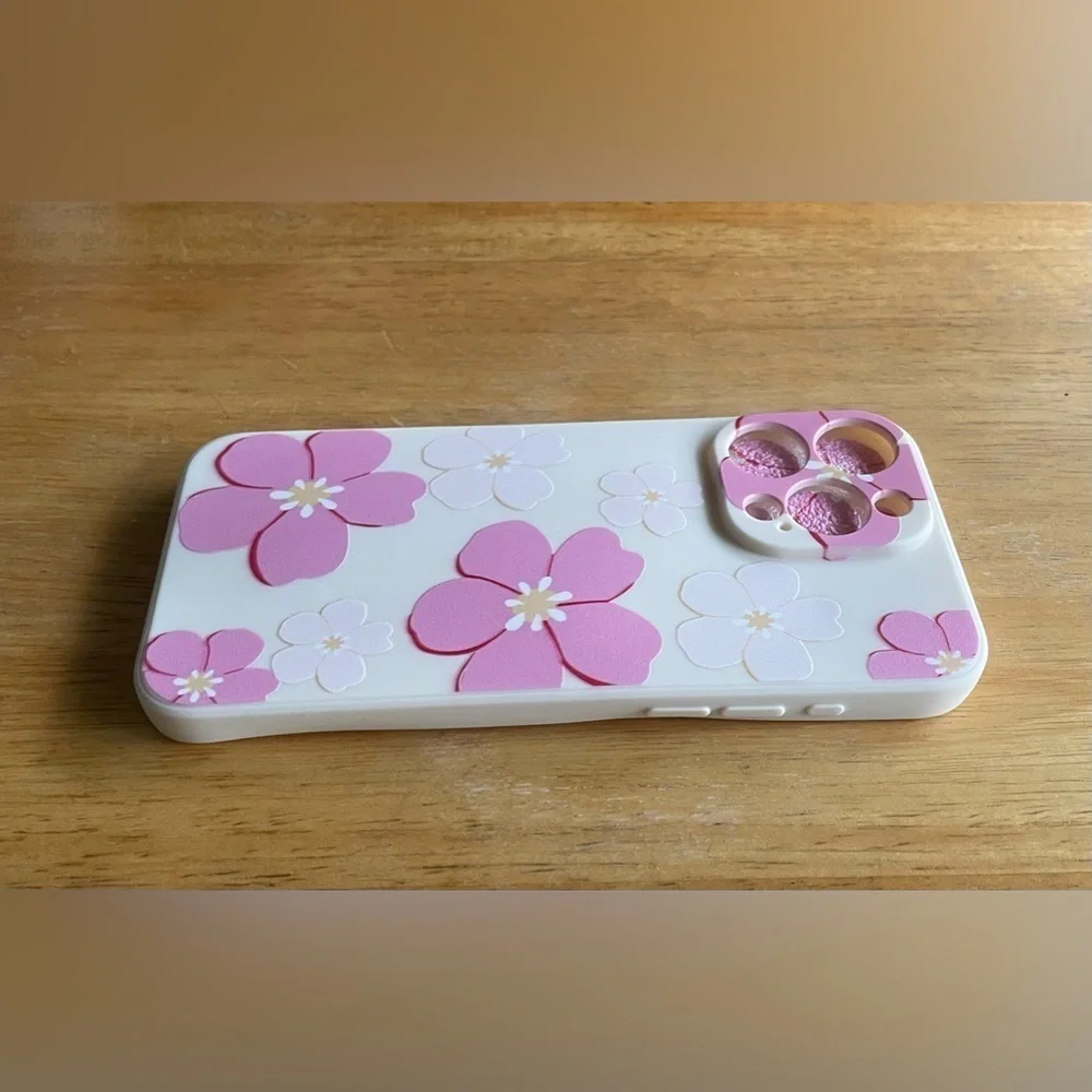 White iPhone 15 Pro Max Case with White and Pink Flowers - Picture 3 of 5